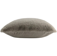 Coussin décoratif gris et doux aspect fausse fourrure, coussin moelleux pour canapé et lit