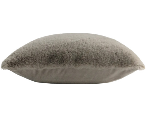 Coussin décoratif gris et doux aspect fausse fourrure, coussin moelleux pour canapé et lit