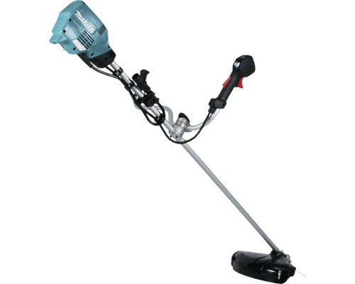 Débroussailleuse Makita avec poignée ergonomique en double guidon et moteur électrique pour l'entretien du jardin.