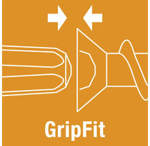 Symbole pour GripFit, indiquant l'ajustement optimal et la tenue ferme entre l'embout de vissage et la tête de vis.
