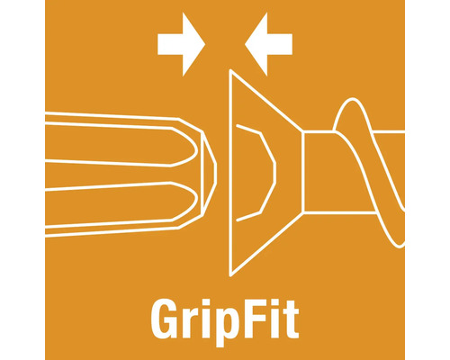 Symbole pour GripFit, indiquant l'ajustement optimal et la tenue ferme entre l'embout de vissage et la tête de vis.
