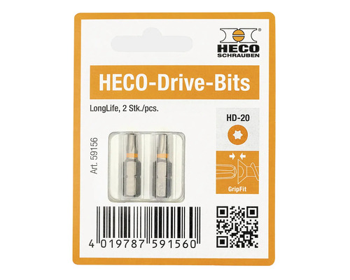 Embouts de vissage HECO-Drive HD-20 LongLife, paquet de deux pièces.