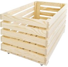 Caisse en bois de pin avec roulettes pour le rangement