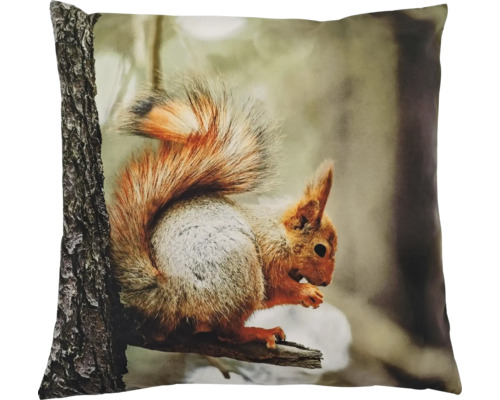 Coussin décoratif avec motif d'écureuil sur une branche dans la forêt