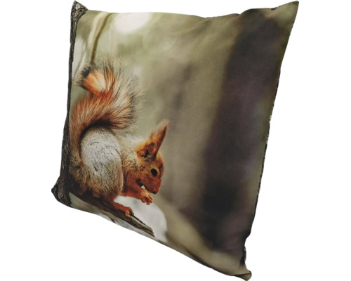 Coussin décoratif avec impression de motif écureuil sur un tronc d arbre