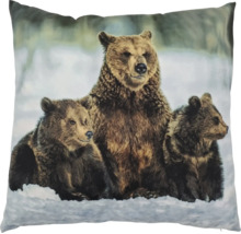 Coussin décoratif avec impression d une mère ours et ses deux oursons dans la neige