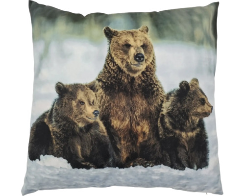 Coussin décoratif avec impression d une mère ours et ses deux oursons dans la neige