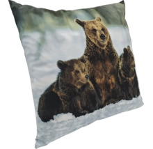 Coussin décoratif avec motif ours dans un paysage hivernal pour salon ou chambre à coucher