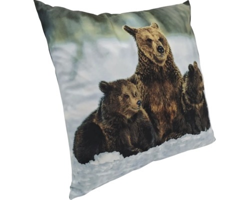 Coussin décoratif avec motif ours dans un paysage hivernal pour salon ou chambre à coucher