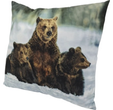 Coussin décoratif carré avec motif de famille d ours dans la neige comme coussin ornemental pour le salon