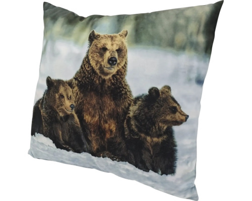 Coussin décoratif carré avec motif de famille d ours dans la neige comme coussin ornemental pour le salon