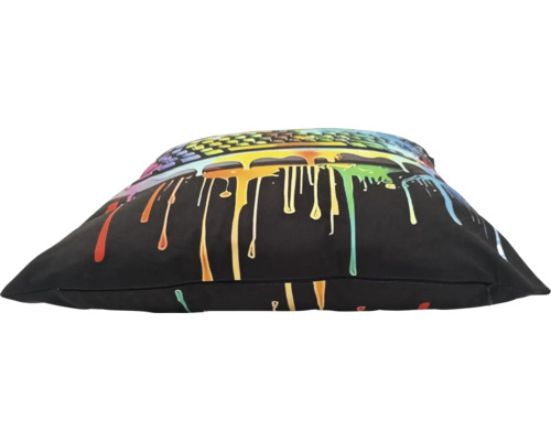 Coussin décoratif carré avec motif abstrait de gouttes de peinture sur fond sombre
