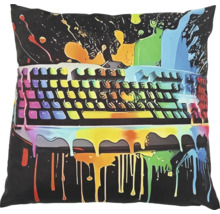 Coussin décoratif carré avec motif de clavier d ordinateur et éclaboussures de peinture