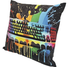 Coussin décoratif carré avec motif de clavier et éclaboussures de peinture