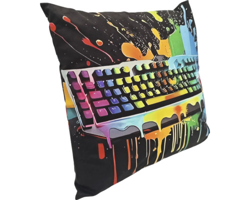 Coussin décoratif carré avec motif de clavier à effet de peinture qui coule comme accessoire de maison
