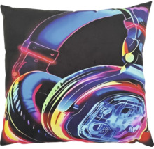 Coussin décoratif carré avec motif d'écouteurs imprimé au style moderne.