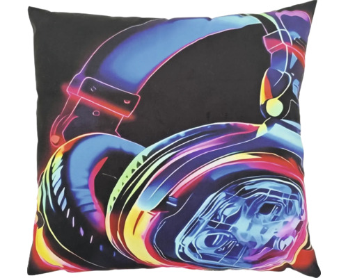 Coussin décoratif carré avec motif d'écouteurs imprimé au style moderne.