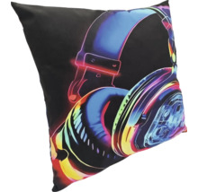 Coussin décoratif carré avec motif de casque audio pour intérieurs modernes