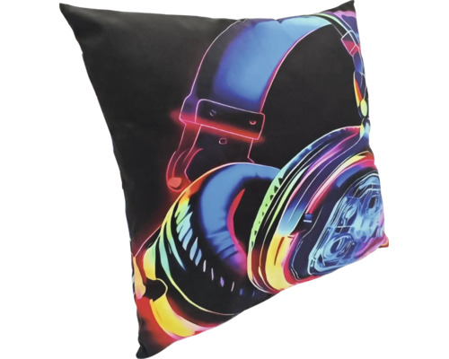 Coussin décoratif carré avec motif de casque audio pour intérieurs modernes