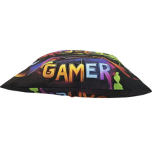 Coussin décoratif carré avec inscription Gamer et motif de jeu