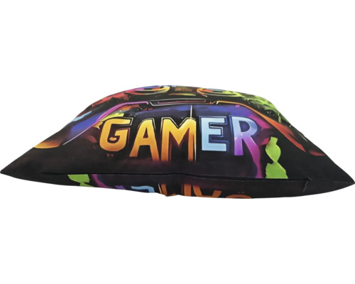 Coussin décoratif carré avec inscription Gamer et motif de jeu