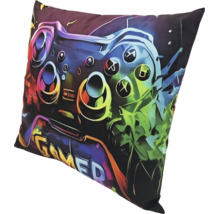 Coussin décoratif carré avec motif gamer et image de manette de jeu