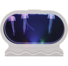 Dekorative Qualle Aquarium LED Leuchte mit drei künstlichen Quallen in einem ovalen Gehäuse zur stimmungsvollen Beleuchtung.