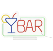 LED Neon Leuchtreklame mit Schriftzug Bar und Cocktailglas Symbol