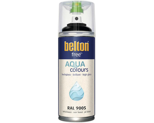 Belton free Aqua Colours Sprühlack in Tiefschwarz RAL 9005 mit Hochglanz Effekt in einer Spraydose