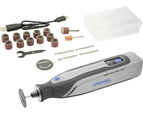 Ensemble outil rotatif sans fil Dremel avec accessoires et câble de chargement USB