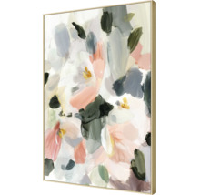 Abstraktes Wandbild mit Blumenmotiv in modernem Stil, gerahmt in einem Holzrahmen.