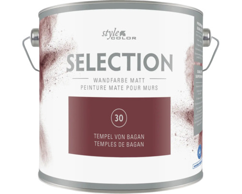 Un pot de peinture murale mate Style Color Selection avec le nom de teinte Temples de Bagan.