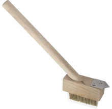 Brosse à joints avec manche en bois et grattoir métallique pour le nettoyage des pavés