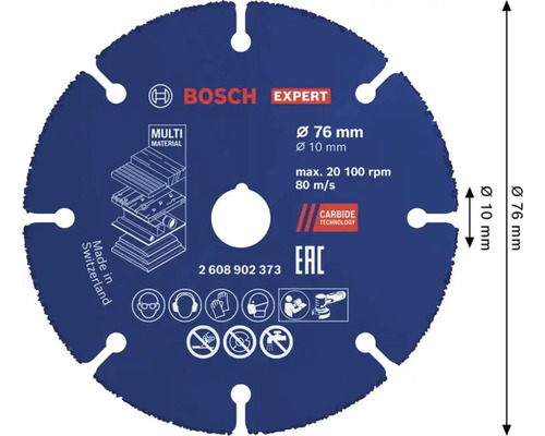 Disque a tronconner Bosch Expert MultiMaterial 76 millimetres de diametre pour meuleuse d angle avec technologie carbure
