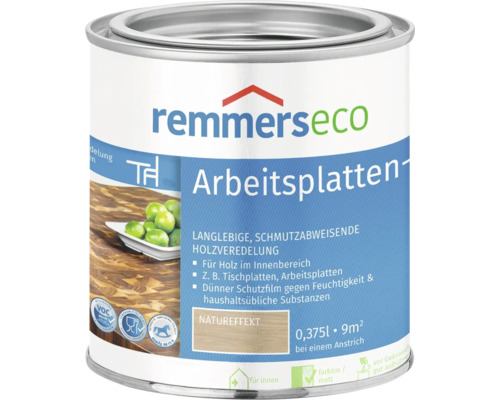 Boîte d huile pour plans de travail Remmers Eco pour la finition du bois en intérieur, incolore, mat, contenu 0,375 litres.