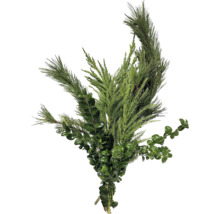 Bouquet décoratif composé de branches de sapin et de buis pour les décorations de Noël.