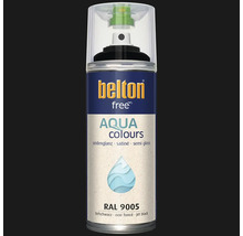 Peinture en aérosol Belton Free Aqua Colours en noir profond satiné RAL 9005 à base d'eau