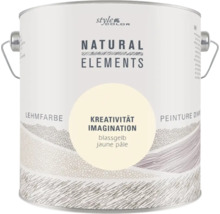 Un pot de peinture argileuse Style Color Natural Elements en jaune pâle avec la désignation créativité.