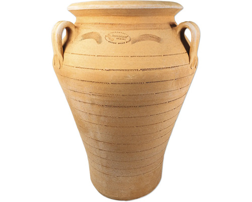 Amphore Terraneo faite à la main en terre cuite avec deux anses et motifs de lignes pour le jardin ou la décoration