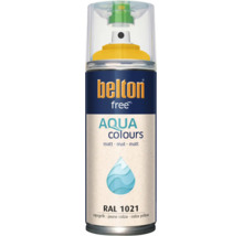 Peinture en aérosol Belton Free Aqua Colours jaune colza RAL 1021, peinture mate à base d eau pour diverses surfaces.