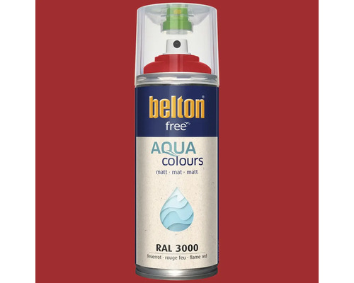 Peinture en aérosol Belton Free Aqua Colours rouge feu mat RAL 3000 en bombe