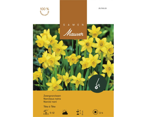 Sachet de graines pour narcisses nains Tete a Tete de Mauser avec une hauteur de pousse de 20 centimètres.
