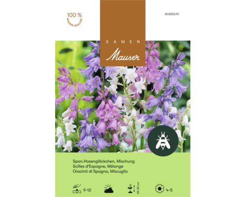 Graines Mauser mélange de jacinthes des bois avec indications sur la période de plantation de floraison la hauteur et symbole pour les abeilles