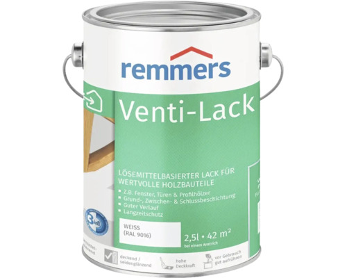 Remmers Venti-Lack 2,5 litres blanc RAL 9016 laque à base de solvant pour bois pour fenêtres et portes