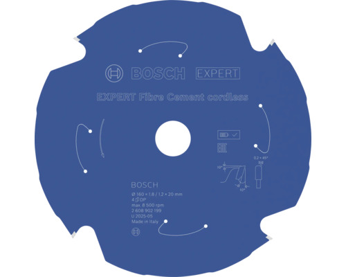 Lame de scie circulaire Bosch Expert Fibre Cement Cordless avec diamètre de 160 millimètres pour scies circulaires sans fil pour panneaux fibrociment.