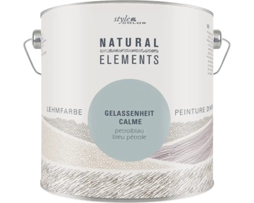 Seau de peinture à l argile StyleColor Natural Elements teinte Gelassenheit bleu pétrole pour peindre les murs et plafonds en intérieur.