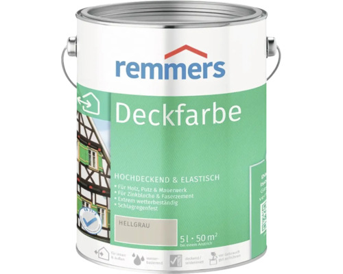 Peinture couvrante Remmers gris clair 5 litres seau de peinture pour bois plâtre maçonnerie tôle de zinc fibre ciment résistante intempéries