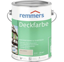 Peinture couvrante Remmers en gris clair, bidon de 2,5 litres pour bois, crépi, maçonnerie, tôle de zinc et fibrociment, résistante et satinée.