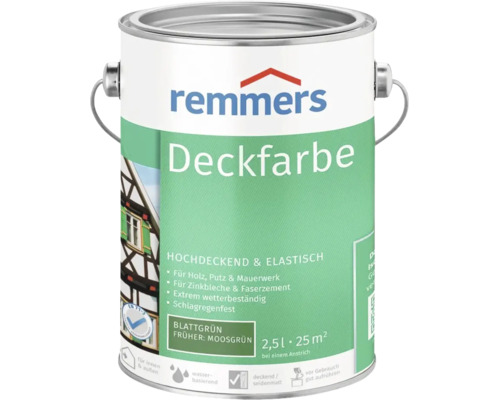 Peinture couvrante Remmers en vert feuille, 2,5 litres pour bois, crépi, maçonnerie et tôle de zinc, peinture résistante aux intempéries.
