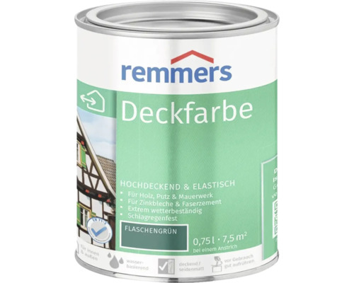 Peinture couvrante Remmers vert bouteille boîte de 0,75 litre pour bois crépi maçonnerie et tôles de zinc pour intérieur et extérieur.